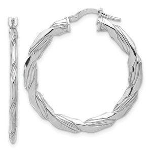 Sterling Silver RH-plated Polished and Textured Twisted Hoop Earrings